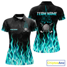 Load image into Gallery viewer, Womens golf polo shirt front and back view, custom team name, tailored fit for perfect golf swing