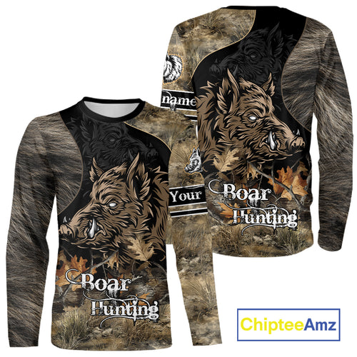 Wild Boar Hunting Camouflage Personalized Shirts for Boar Hunter, Hunting Gifts NBT127