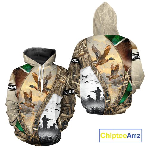 Custom Mallard Duck Hunting Camo 3D Printed Shirts, Personalized Duck Hunting Gifts NBT131