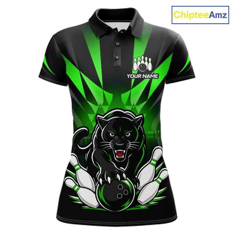 Custom Black And Green Leopard Bowling Jerseys, Leopard Bowling Team Women Polo & 1/4 Quarter-Zip Shirts NBT915