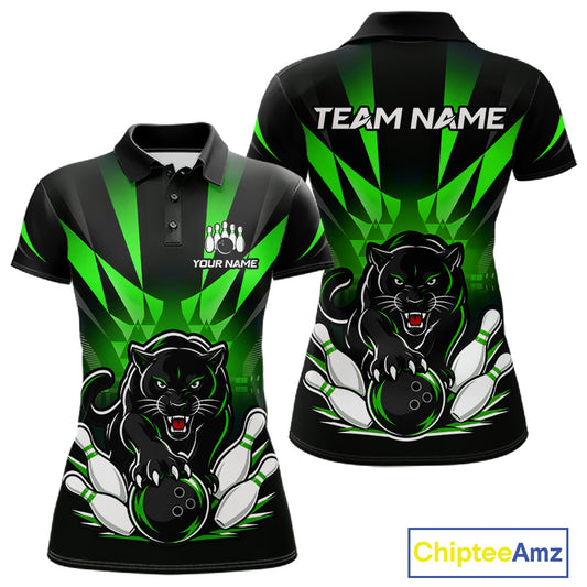 Custom Black And Green Leopard Bowling Jerseys, Leopard Bowling Team Women Polo & 1/4 Quarter-Zip Shirts NBT915