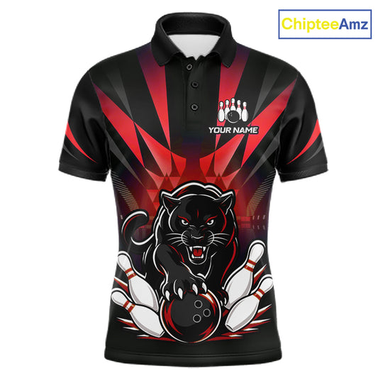 Custom Black And Red Leopard Bowling Jerseys, Leopard Bowling Team Men Polo & 1/4 Quarter-Zip Shirts NBT917