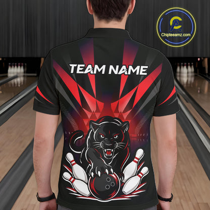 Custom Black And Red Leopard Bowling Jerseys, Leopard Bowling Team Men Polo & 1/4 Quarter-Zip Shirts NBT917