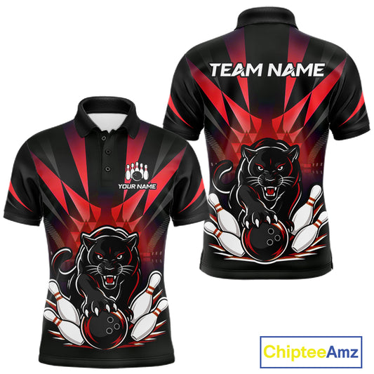 Custom Black And Red Leopard Bowling Jerseys, Leopard Bowling Team Men Polo & 1/4 Quarter-Zip Shirts NBT917