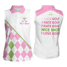 Load image into Gallery viewer, back view of custom name funny womens sleeveless golf polo golf gifts for women