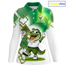 Load image into Gallery viewer, Funny Alligator Womens Golf Polo Shirt Custom Name, Team Golf Shirts, Golf Gifts | Green NBT839
