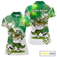 Load image into Gallery viewer, Funny Alligator Womens Golf Polo Shirt Custom Name, Team Golf Shirts, Golf Gifts | Green NBT839