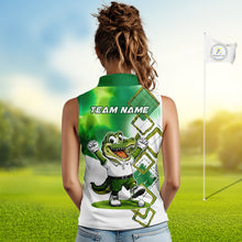Load image into Gallery viewer, Funny Alligator Womens Sleeveless Golf Polo Shirt Custom Name, Team Golf Shirts, Golf Gifts | Green NBT839