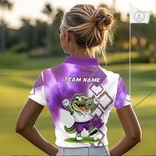 Load image into Gallery viewer, Funny Alligator Womens Golf Polo Shirt Custom Name, Team Golf Shirts, Golf Gifts | Purple NBT840