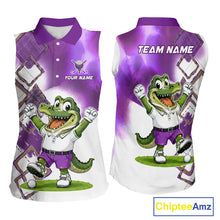 Load image into Gallery viewer, Funny Alligator Womens Sleeveless Golf Polo Shirt Custom Name, Team Golf Shirts, Golf Gifts | Purple NBT840