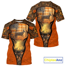 Load image into Gallery viewer, Deer Hunting Autumn Blaze Camo with American Flag Shirts for Men, Best Gift Ideas for Hunter NBT41