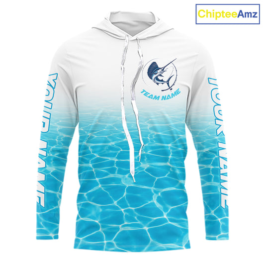 Custom Marlin Fishing Long Sleeve Hooded Performance Fishing Shirts, Marlin Saltwater Fishing Shirt NBT620