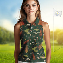 Load image into Gallery viewer, Vintage 1990S Golf Pattern Womens Sleeveless Golf Polo Shirt, Golf Attire For Ladies, Golfer Gifts|Brown NBT615