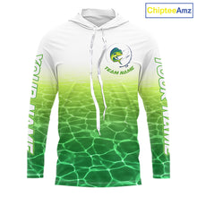 Load image into Gallery viewer, Custom Mahi Mahi Fishing Long Sleeve Hooded Performance Fishing Shirts, Mahi Mahi Saltwater Fishing Shirt NBT621