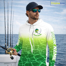 Load image into Gallery viewer, Custom Mahi Mahi Fishing Long Sleeve Hooded Performance Fishing Shirts, Mahi Mahi Saltwater Fishing Shirt NBT621
