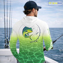 Load image into Gallery viewer, Custom Mahi Mahi Fishing Long Sleeve Hooded Performance Fishing Shirts, Mahi Mahi Saltwater Fishing Shirt NBT621
