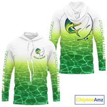 Load image into Gallery viewer, Custom Mahi Mahi Fishing Long Sleeve Hooded Performance Fishing Shirts, Mahi Mahi Saltwater Fishing Shirt NBT621