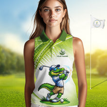 Load image into Gallery viewer, Funny White And Green Alligator Sleeveless Golf Polo Shirts For Women Custom Team Alligator Golf Outfit, Golfer Gifts NBT508