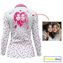 Load image into Gallery viewer, back view of custom photo golf polo shirt, besties shirts