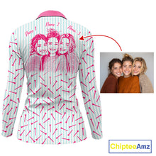 Load image into Gallery viewer, back view of custom photo golf polo shirt, matching besties shirts