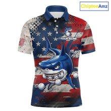Load image into Gallery viewer, Front view funny mens long sleeve polo golf shirt American Flag custom shark golf shirt funny golf gift