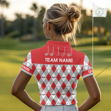 Load image into Gallery viewer, Red Argyle Plaid Pattern Womens Golf Polo Shirts Custom Golf Attire For Ladies, Team Golf Shirt NBT638