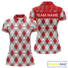 Load image into Gallery viewer, Red Argyle Plaid Pattern Womens Golf Polo Shirts Custom Golf Attire For Ladies, Team Golf Shirt NBT638