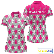 Load image into Gallery viewer, Pink Argyle Plaid Pattern Womens Golf Polo Shirts Custom Golf Attire For Ladies, Team Golf Shirt NBT639