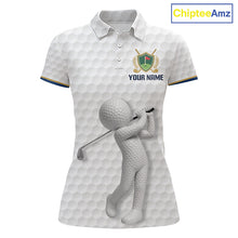 Load image into Gallery viewer, Front view Custom Name mens golf polo shirt with unique golf ball pattern and personalized design