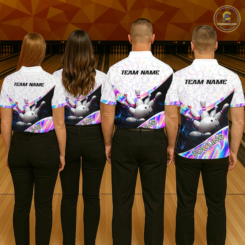 Custom Neon Cosmic Bowling Shirt For Women Bowling Team Shirts Polo & 1/4 Quarter Zip Bowling League NBT921