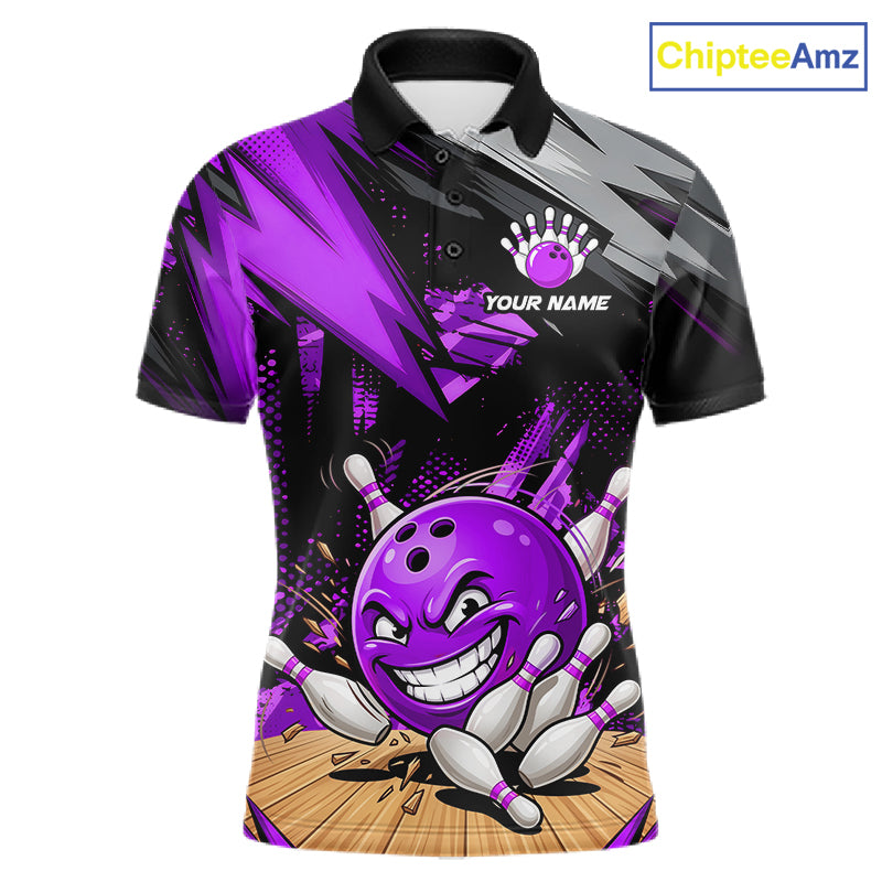 Custom Funny Bowling Ball  Bowling Men Polo & 1/4 Quarter Zip Shirt, Purple Bowling Team Shirt NBT930