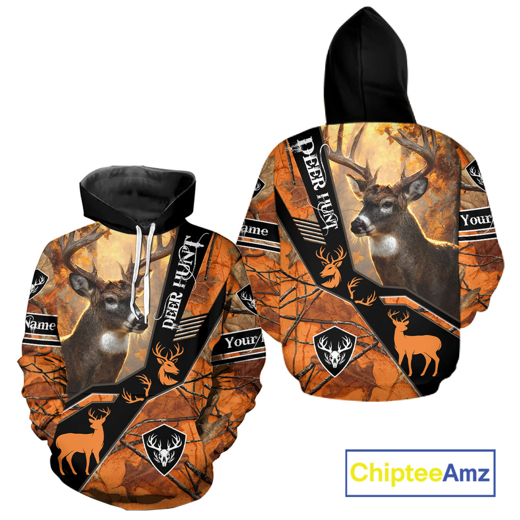 Deer Hunting Orange Camouflage 3D Printing Custom Name Shirts, Best Deer Hunting Shirts for Men NBT152