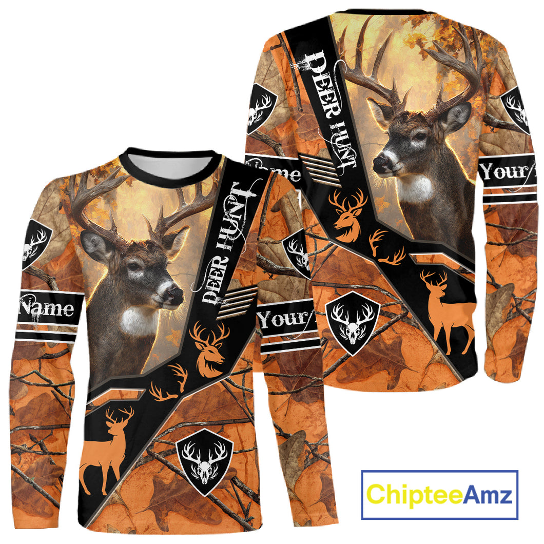 Deer Hunting Orange Camouflage 3D Printing Custom Name Shirts, Best Deer Hunting Shirts for Men NBT152