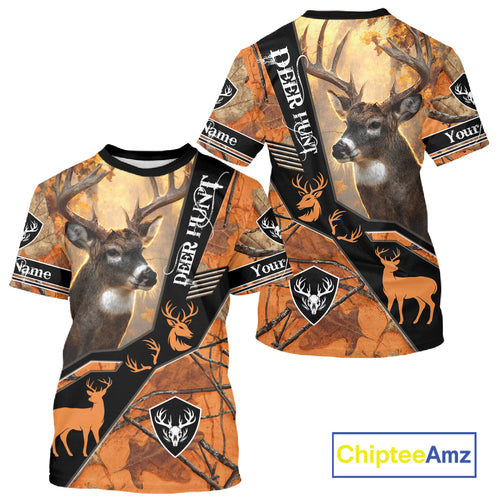 Deer Hunting Orange Camouflage 3D Printing Custom Name Shirts, Best Deer Hunting Shirts for Men NBT152
