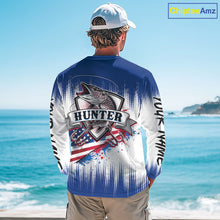 Load image into Gallery viewer, Personalized American Flag Northern Pike Fishing Shirts Long Sleeve, Patriotic Pike Fishing Jerseys|Blue NBT655
