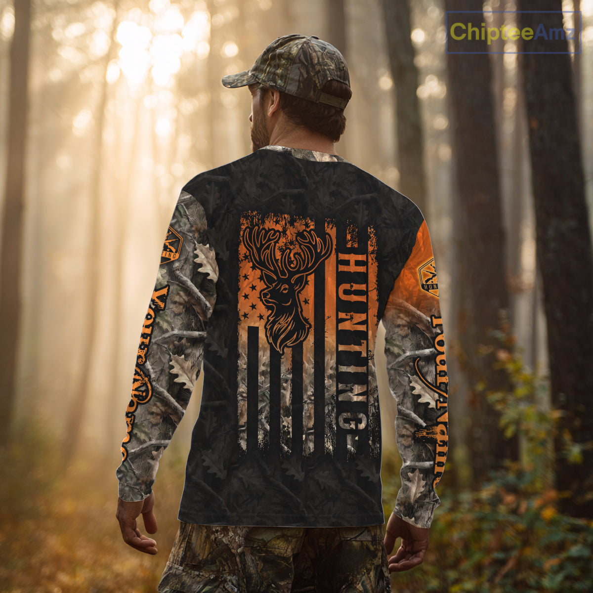 Orange Deer Camouflage US Flag Personalized Hunting Shirts, Hunting Outfit NBT57