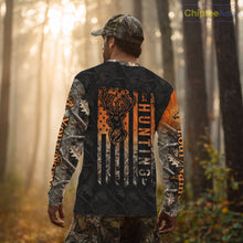 Load image into Gallery viewer, Orange Deer Camouflage US Flag Personalized Hunting Shirts, Hunting Outfit NBT57