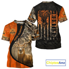 Load image into Gallery viewer, Orange Deer Camouflage US Flag Personalized Hunting Shirts, Hunting Outfit NBT57