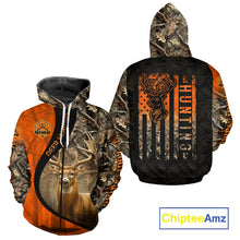 Load image into Gallery viewer, Orange Deer Camouflage US Flag Personalized Hunting Shirts, Hunting Outfit NBT57