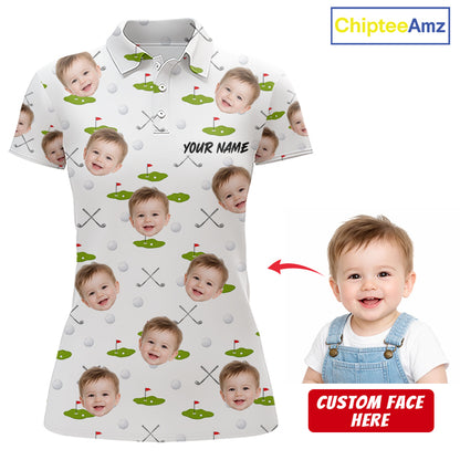 Personalized Face & Name Golf Polo Shirt For Women, Best Mom Golf Shirt, Mother's Day Gift Polo|White NBT661