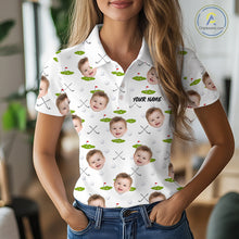 Load image into Gallery viewer, Personalized Face &amp; Name Golf Polo Shirt For Women, Best Mom Golf Shirt, Mother's Day Gift Polo|White NBT661