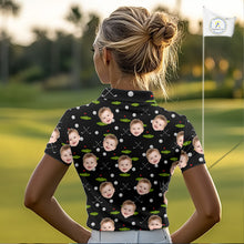 Load image into Gallery viewer, Personalized Face &amp; Name Golf Polo Shirt For Women, Best Mom Golf Shirt, Mother's Day Gift Polo|Black NBT662