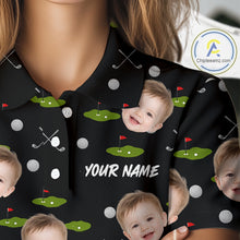 Load image into Gallery viewer, Personalized Face &amp; Name Golf Polo Shirt For Women, Best Mom Golf Shirt, Mother's Day Gift Polo|Black NBT662