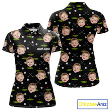 Load image into Gallery viewer, Personalized Face &amp; Name Golf Polo Shirt For Women, Best Mom Golf Shirt, Mother's Day Gift Polo|Black NBT662