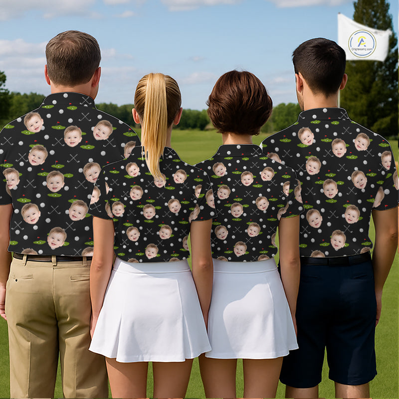 Personalized Face & Name Golf Polo Shirt For Men, Best Dad Golf Shirt, Father's Day Gift Polo|Black NBT662