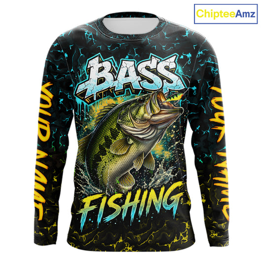 Personalized Neon Color Bass Long Sleeve Fishing Shirts, Largemouth Bass Fishing Jerseys For Men NBT668