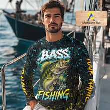 Load image into Gallery viewer, Personalized Neon Color Bass Long Sleeve Fishing Shirts, Largemouth Bass Fishing Jerseys For Men NBT668
