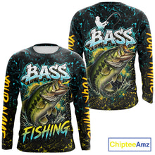 Load image into Gallery viewer, Personalized Neon Color Bass Long Sleeve Fishing Shirts, Largemouth Bass Fishing Jerseys For Men NBT668
