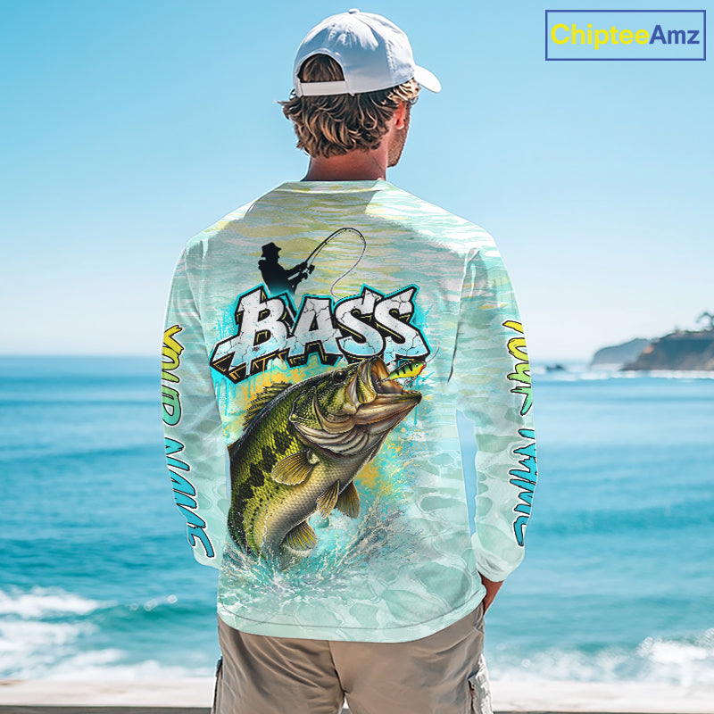Personalized Bass Long Sleeve Fishing Shirts, Largemouth Bass Fishing Jerseys For Men NBT669