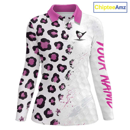 White long sleeve shirt with pink and black pattern 
